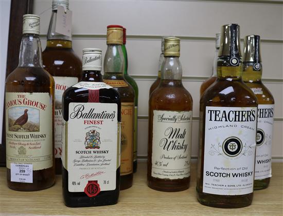 Ten bottles of assorted whisky and blends